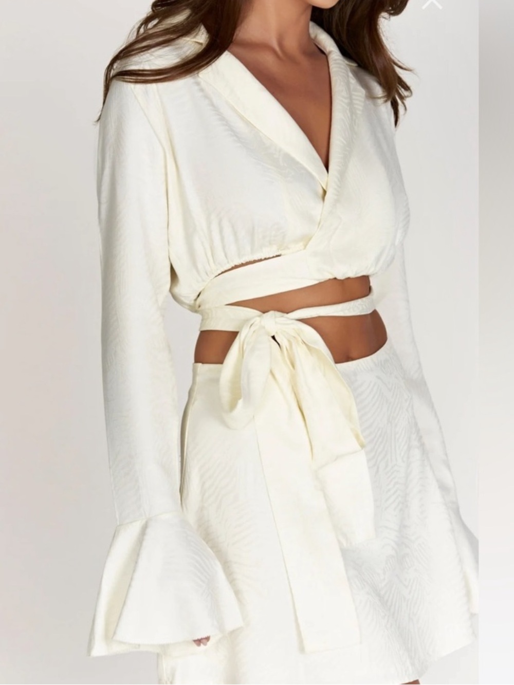 Meshki Ivory Wrap Crop Top and Skirt Set
